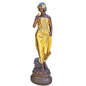 Casa Padrino sculpture décorative en laiton de jardin Art Nouveau femme avec fleur or / bronze / noir H. 180 cm
