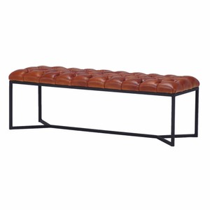 Casa Padrino panca Chesterfield di lusso in vera pelle marrone / nero 180 cm - Mobili in vera pelle