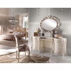 Prunkvolle Luxus Barock Schminkkommode mit Spiegel Creme Silber