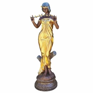 Casa Padrino sculpture décorative en laiton de jardin Art Nouveau femme avec fleurs or / bronze / noir H. 180 cm