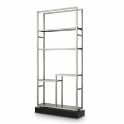 Casa Padrino armario de estantería con 5 estantes de vidrio plata / negro / gris A. 240,5 cm - Muebles de lujo