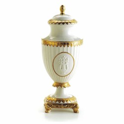 Casa Padrino jarrón barroco de porcelana de lujo con tapa blanco / oro A. 32 cm - Hecho en Italia