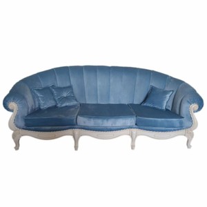 Prunkvolles Luxus Barock Wohnzimmer Sofa Hellblau Grau