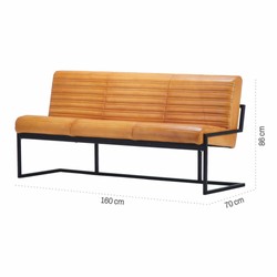 Casa Padrino banc de luxe en cuir véritable marron clair / noir 160 cm - Meubles en cuir véritable