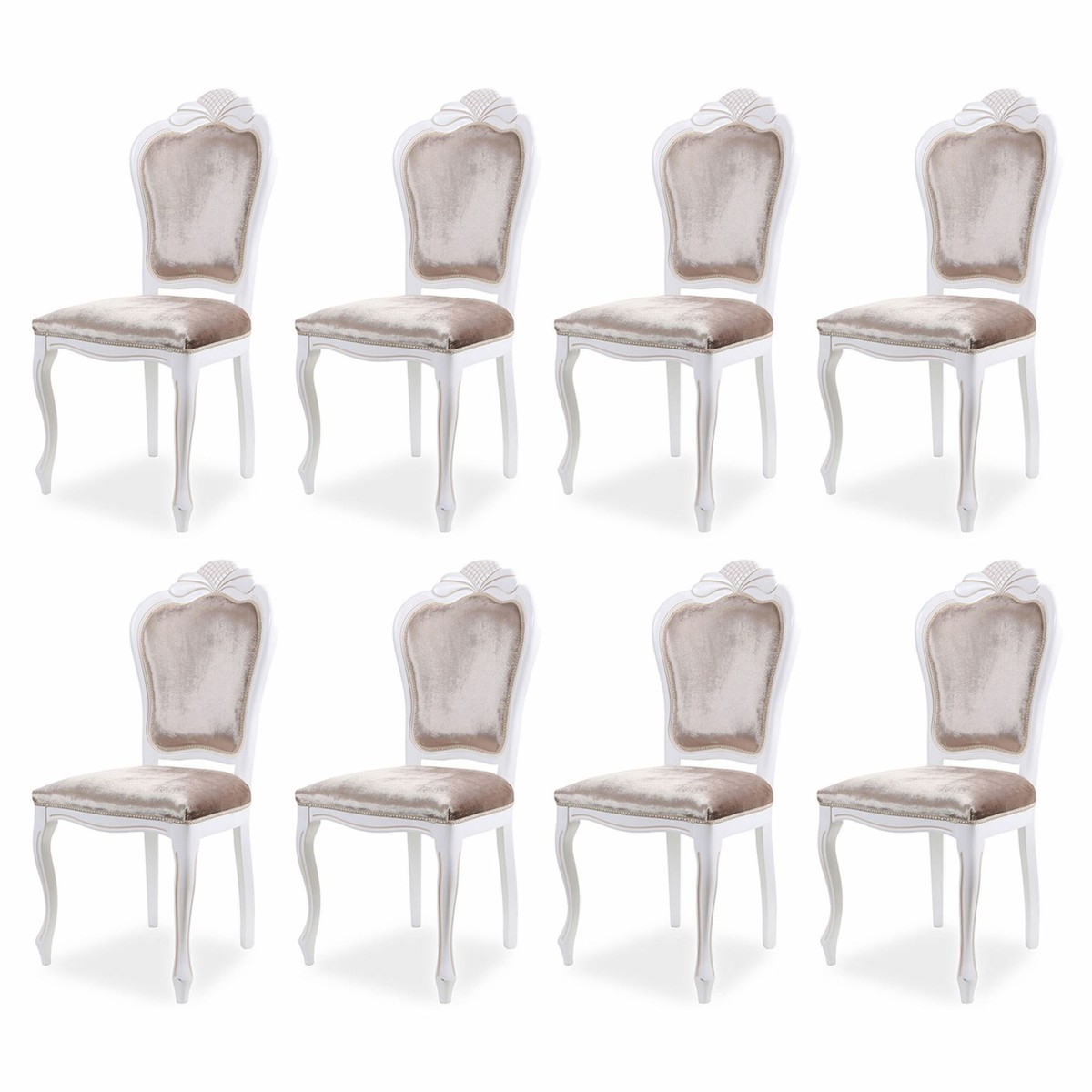 Casa Padrino Luxury Baroque Velvet Dining Chair Set of 8 Gray / White - Baroque Furniture Casa Padrino Luxury Baroque Velvet Dining Chair Set of 8 Gray / White - Baroque Furniture