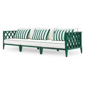 Casa Padrino sofá de jardín de lujo verde / blanco A. 275,5 cm - Muebles de jardín de exterior