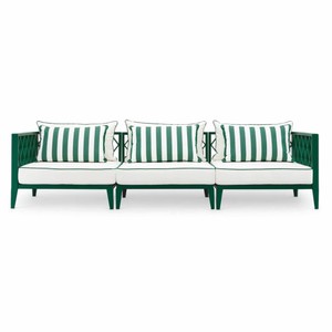 Casa Padrino Luxus Garten Sofa Grün / Weiß 275,5 cm - Outdoor Garten Möbel