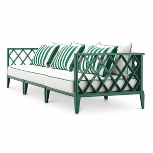 Casa Padrino Luxus Garten Sofa Grün / Weiß 275,5 cm - Outdoor Garten Möbel