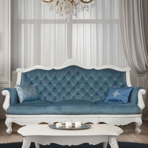 Prunkvolles Luxus Barock Wohnzimmer Sofa Blau Weiß