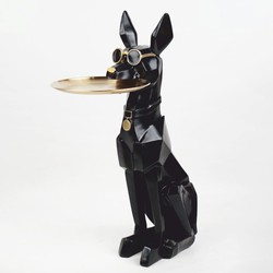 Casa Padrino Decorative Figurine Doberman with Tray Black / Gold H. 77 cm - Decorative Sculpture