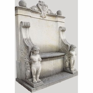 Casa Padrino Luxury Baroque Stone Garden Bench Antique White / Gray 116 x H. 168 cm - Made in Italy