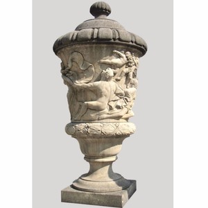Casa Padrino vaso da fiori in pietra barocco di lusso con coperchio grigio antico A. 160 cm - Fatto in Italia