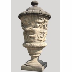 Casa Padrino vaso da fiori in pietra barocco di lusso con coperchio grigio antico A. 160 cm - Fatto in Italia