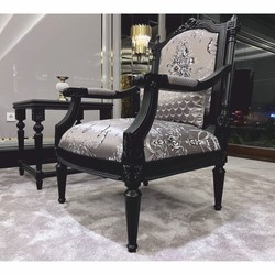 Casa Padrino Luxury Baroque Armchair with Pillow Silver / Black - Baroque Living Room Furniture