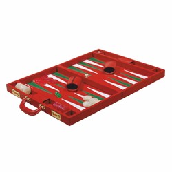 Casa Padrino Maletín de Backgammon de Lujo en Piel Genuina Rojo - Accesorios de Lujo