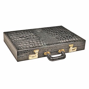 Casa Padrino Luxury Genuine Leather Backgammon Case Black Crocodile Look - Luxury Accessories Casa Padrino Luxury Genuine Leather Backgammon Case Black Crocodile Look - Luxury Accessories