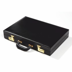 Casa Padrino Mallette de Backgammon de Luxe en Cuir Véritable Noir - Accessoires de Luxe Casa Padrino Mallette de Backgammon de Luxe en Cuir Véritable Noir - Accessoires de Luxe