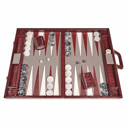 Casa Padrino Maletín de Backgammon de Lujo en Piel Genuina Cocodrilo óptico Rojo Burdeos - Accesorios de Lujo