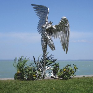 Casa Padrino escultura decorativa de lujo ángel plata A. 230 cm - Figura gigante de jardín