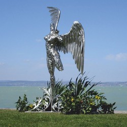 Casa Padrino sculpture décorative de luxe ange argent H. 230 cm - Grande figurine de jardin