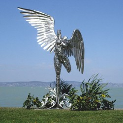 Casa Padrino sculpture décorative de luxe ange argent H. 230 cm - Grande figurine de jardin
