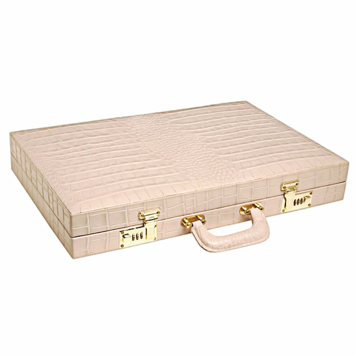 Casa Padrino Luxury Genuine Leather Backgammon Case Beige Crocodile Look - Luxury Accessories Casa Padrino Luxury Genuine Leather Backgammon Case Beige Crocodile Look - Luxury Accessories