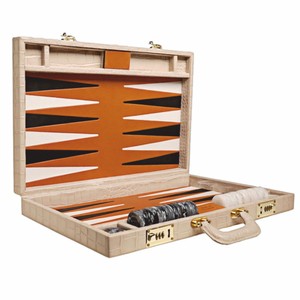 Casa Padrino Luxury Genuine Leather Backgammon Case Beige Crocodile Look - Luxury Accessories Casa Padrino Luxury Genuine Leather Backgammon Case Beige Crocodile Look - Luxury Accessories