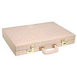 Casa Padrino Luxury Genuine Leather Backgammon Case Beige Crocodile Look - Luxury Accessories Casa Padrino Luxury Genuine Leather Backgammon Case Beige Crocodile Look - Luxury Accessories
