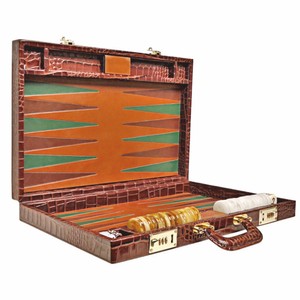Casa Padrino Luxury Genuine Leather Backgammon Case Brown Crocodile Look - Luxury Accessories Casa Padrino Luxury Genuine Leather Backgammon Case Brown Crocodile Look - Luxury Accessories