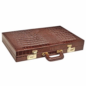 Casa Padrino Luxus Echtleder Backgammon Aktenkoffer Braun Kroko Optik - Luxus Accessoires