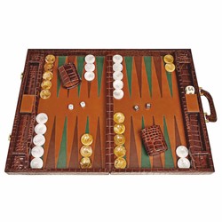 Casa Padrino Mallette de Backgammon de Luxe en Cuir Véritable Aspect Crocodile Marron - Accessoires de Luxe Casa Padrino Mallette de Backgammon de Luxe en Cuir Véritable Aspect Crocodile Marron - Accessoires de Luxe