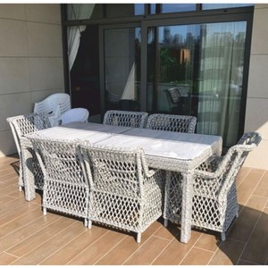 Casa Padrino conjunto de muebles de jardín de ratán de lujo gris - 1 Mesa de jardín y 6 Sillas de jardín