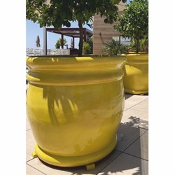 Casa Padrino pot de fleurs de luxe en céramique jaune Ø 98 x H. 90 cm - Décoration de jardin