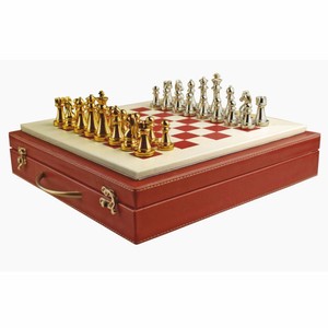 Casa Padrino Luxury Genuine Leather Chess Set Case Red 40 x 40 cm - Luxury Accessories