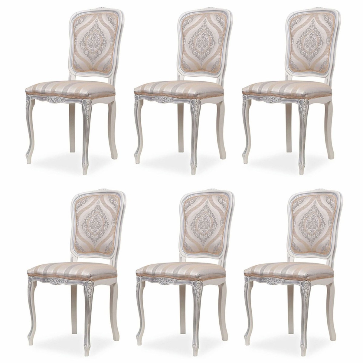Casa Padrino set di 6 sedie da pranzo barocco di lusso beige / grigio / bianco - Mobile da pranzo barocco Casa Padrino set di 6 sedie da pranzo barocco di lusso beige / grigio / bianco - Mobile da pranzo barocco