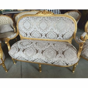 Barock 2er Sofa mit Muster Grau Gold