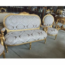 Barock 2er Sofa mit Muster Grau Gold