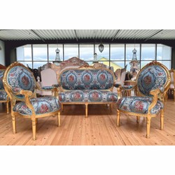 Casa Padrino Silla de Salón Barroco Medallón Azul Claro / Colorido / Oro A. 100 cm - Muebles Barrocos