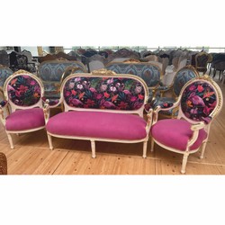 Casa Padrino sedia da salone con medaglione barocco rosa / colorato / bianco / oro A. 100 cm - Mobili barocchi