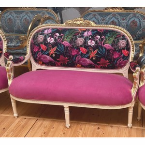 Barock 2er Sofa mit Muster Pink Bunt Weiß Gold