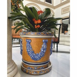 Casa Padrino maceta barroco de lujo de cerámica beige / azul / blanco Ø 53 x A. 54 cm