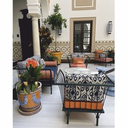 Casa Padrino maceta barroco de lujo de cerámica beige / azul / blanco Ø 53 x A. 54 cm
