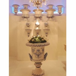 Casa Padrino pot de fleurs baroque de luxe en céramique blanc / bleu Ø 71 x H. 99,5 cm