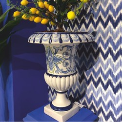 Casa Padrino pot de fleurs baroque de luxe en céramique blanc / bleu / Jaune Ø 45 x H. 57 cm