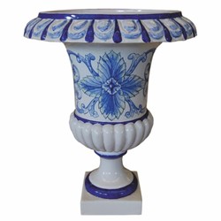 Casa Padrino pot de fleurs baroque de luxe en céramique blanc / bleu / Jaune Ø 45 x H. 57 cm