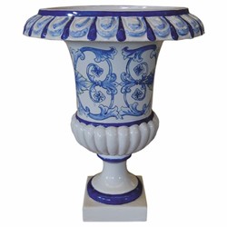 Casa Padrino pot de fleurs baroque de luxe en céramique blanc / bleu / Jaune Ø 45 x H. 57 cm