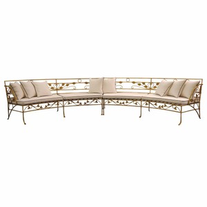 Gebogenes Luxus Jugendstil Schmiedeeisen Hotel Garten Sofa Gold Creme