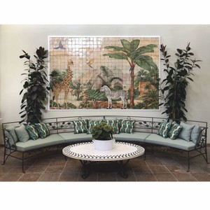 Gebogenes Luxus Jugendstil Schmiedeeisen Hotel Garten Sofa Schwarz Grau