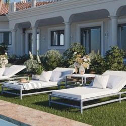 Casa Padrino lettino da giardino di lusso grigio / bianco 210 cm - Mobili per hotel e giardino