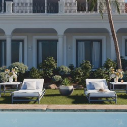Casa Padrino lettino da giardino di lusso grigio / bianco 210 cm - Mobili per hotel e giardino